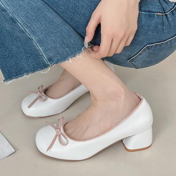 Women's Elegant Bow Barbie Pink Thick Heel Mary Jane 98235633S