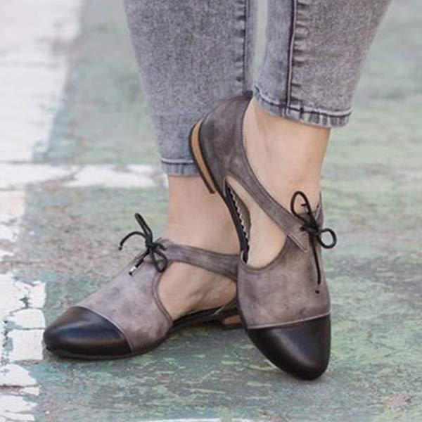 Women's Comfortable Low Heel Side Cutout Lace-up Casual Sandals 48356552C