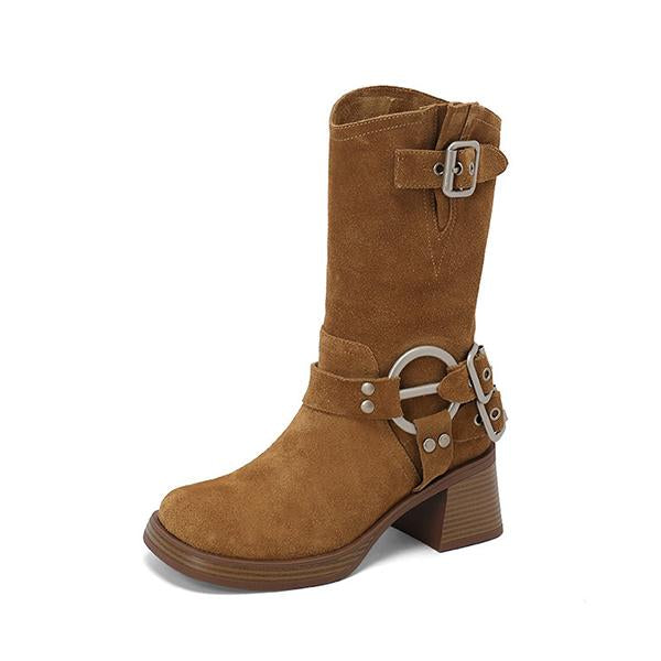 Women's Fashion Buckle Chunky Heel Martin Boots 83528295S