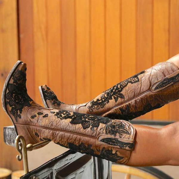 Women'S Embroidered Chunky Heel Rider Boots 59126917C