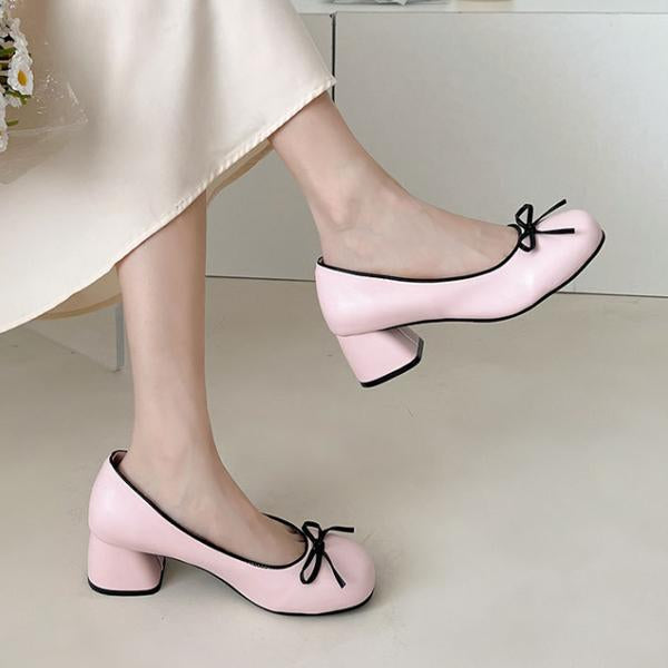 Women's Elegant Bow Barbie Pink Thick Heel Mary Jane 98235633S