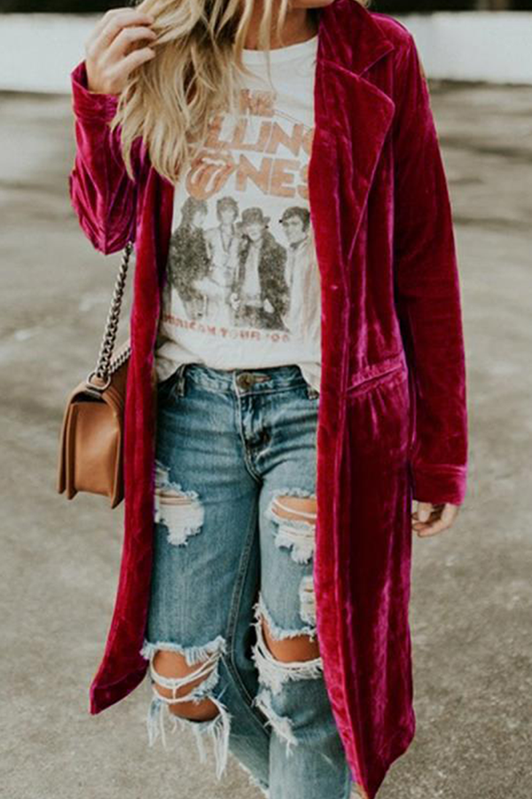 Fashion Casual Solid Patchwork Buttons Turn-back Collar Outerwear
