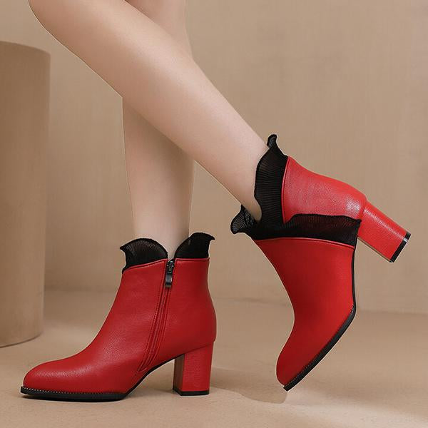 Women's Elegant Lace Trim Chunky Heel Ankle Boots 41832404S