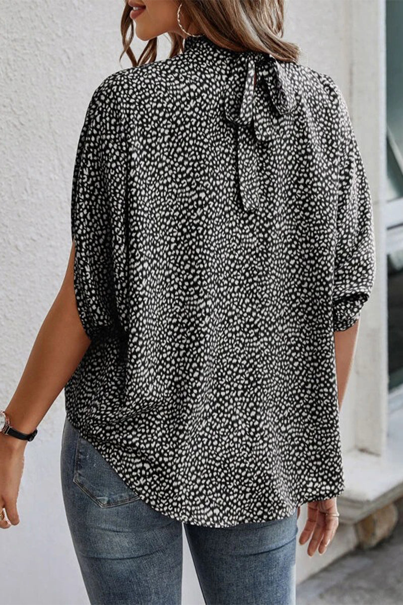 Work Elegant Print Patchwork O Neck Tops