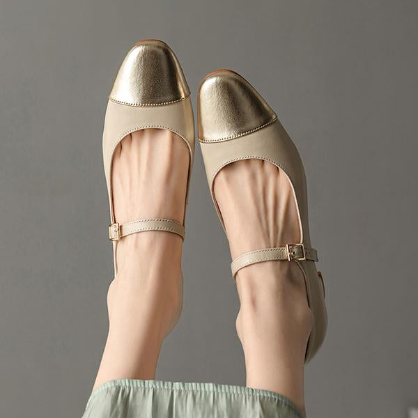 Women's Elegant Colorblock Round Toe Chunky Heels 77782268C