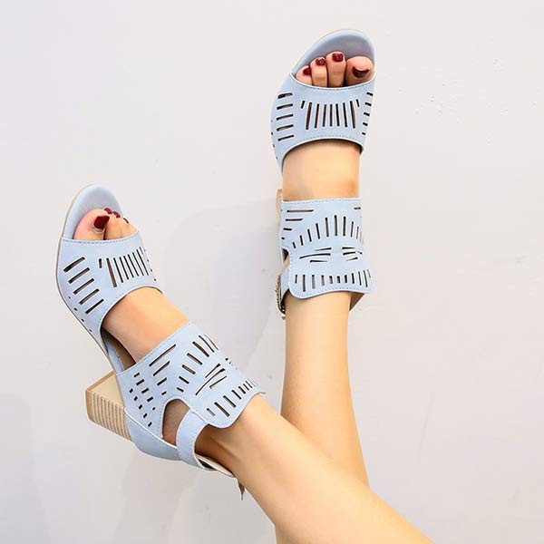 Women'S Hollow Chunky Heel High Heel Sandals 10470422C
