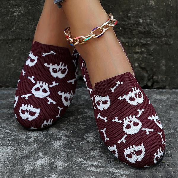 Women's Halloween Embroidered Skull Low-Top Flats 29968728S