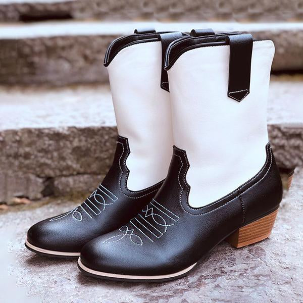 Women's Fashion Embroidered Chunky Heel Booties 92100127S