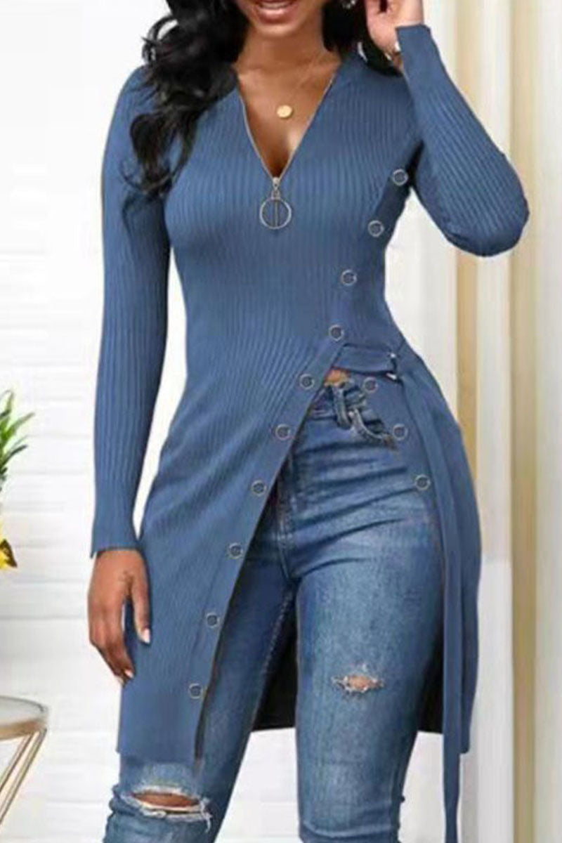 Fashion Casual Solid Patchwork V Neck Tops