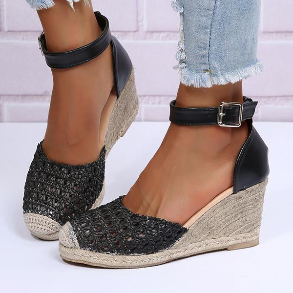 Women's Hollow Braided Hemp Rope Wedge Sandals 50389892C
