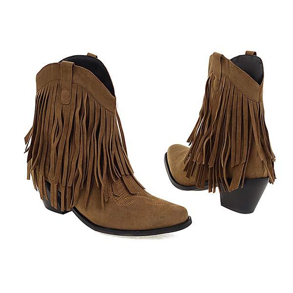 Women's Fashion High Heel Suede Low-Calf Fringe Boots 82434368C