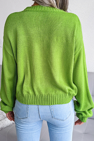 Casual Patchwork Buckle Contrast V Neck Tops Sweater