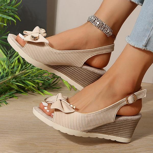 Women's Elegant Bow Flat Wedge Roman Sandals 15673684C