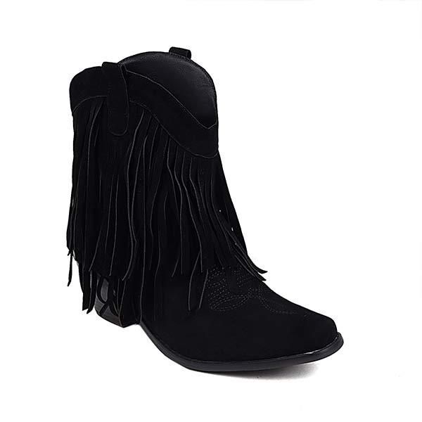 Women's Fashion High Heel Suede Low-Calf Fringe Boots 82434368C