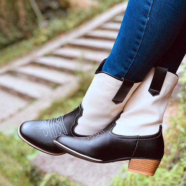 Women's Fashion Embroidered Chunky Heel Booties 92100127S