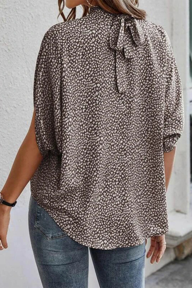 Work Elegant Print Patchwork O Neck Tops