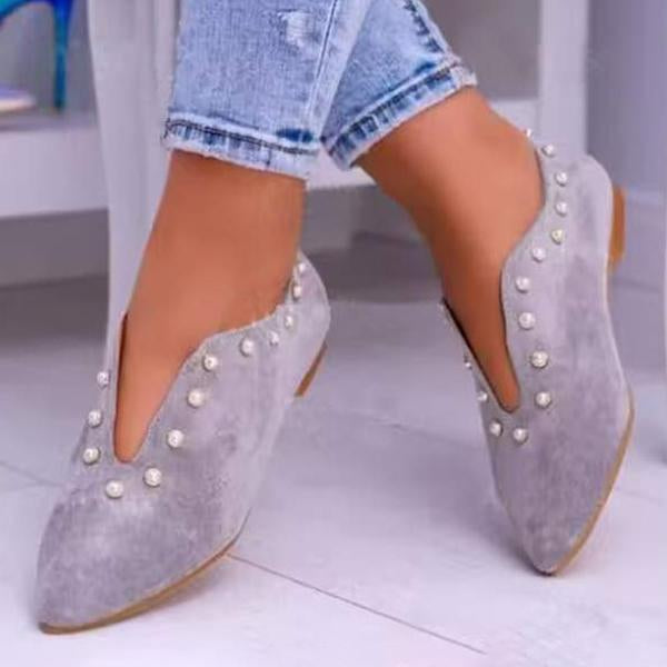 Women's Elegant Pearl Pointed Toe Low Heels 86084770C