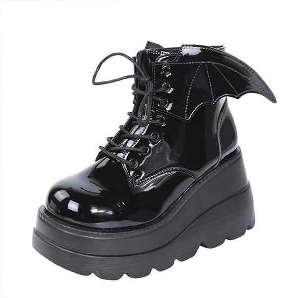 Women's Platform Dark Gothic Wing Wedge Booties 95545489C