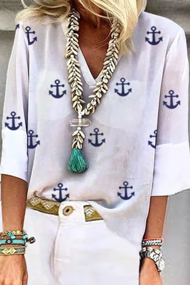 Casual Print Patchwork V Neck T-Shirts