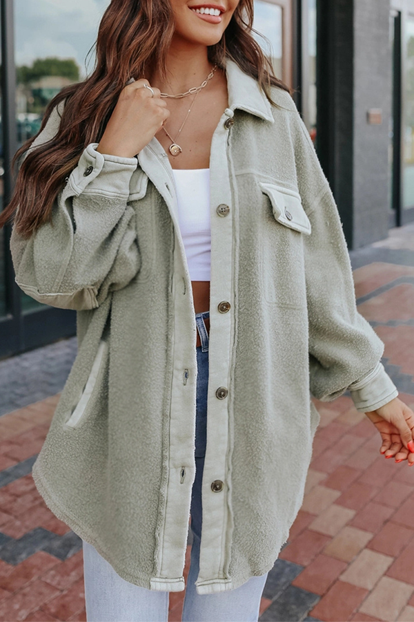 Casual Patchwork Pocket Buckle Turndown Collar Outerwear