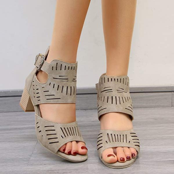Women'S Hollow Chunky Heel High Heel Sandals 10470422C