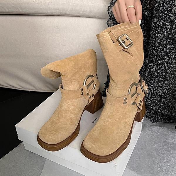 Women's Fashion Buckle Chunky Heel Martin Boots 83528295S