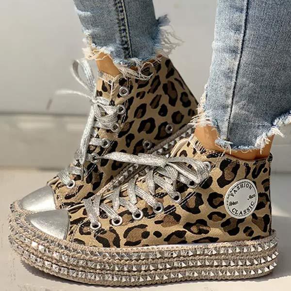 Women'S High Top Fashion Stud Leopard Print Espadrilles 36901966C