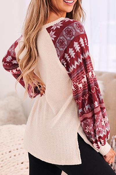 Casual Wapiti Split Joint Contrast V Neck Tops