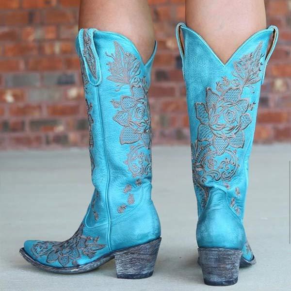 Women'S Embroidered Chunky Heel Rider Boots 59126917C