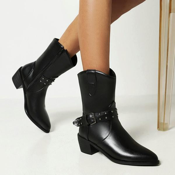 Women's Fashion Chunky Heel Belt Buckle Ankle Boots 06796154S