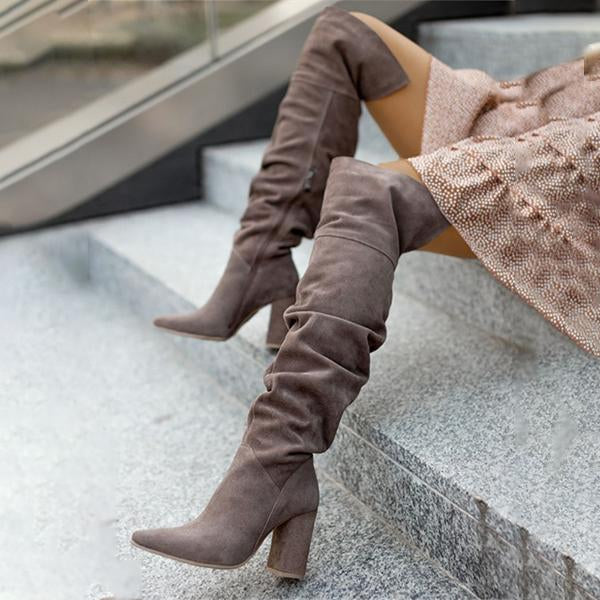 Women's Fashion Pointed Toe Suede Over the Knee Boots 22467713C