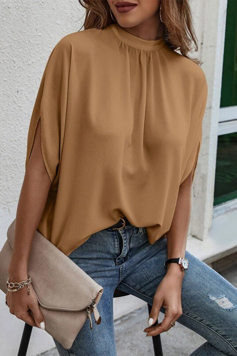 Work Elegant Print Patchwork O Neck Tops