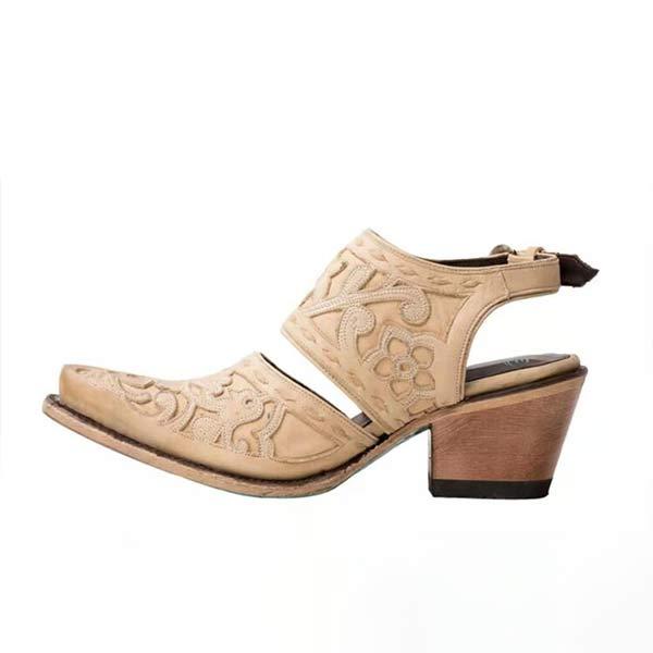 Women's Fashion Embroidered Square Toe Chunky Heel Backless Sandals 95982363C