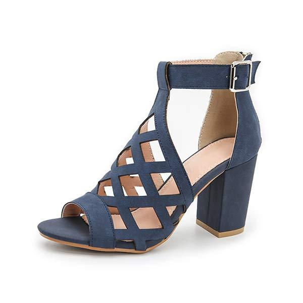Women'S Chunky Heel Hollow Fish Mouth Sandals 84059146C