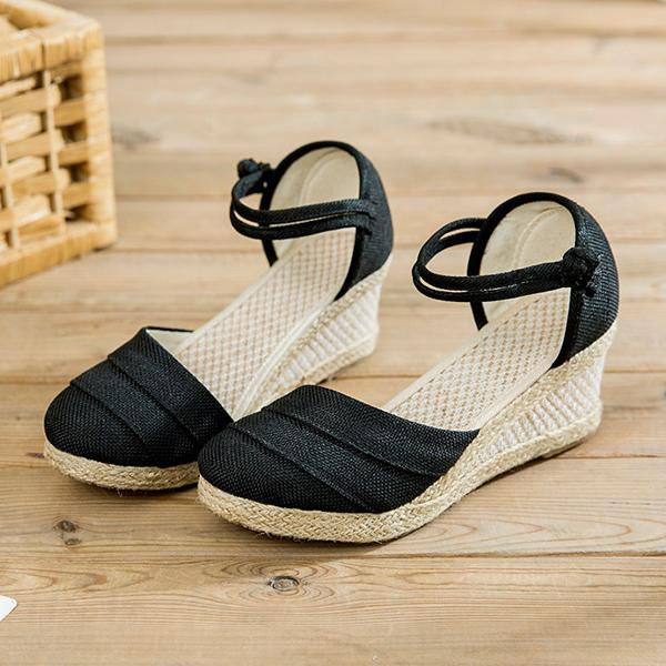 Women's Linen Braided Roman Wedge Sandals 56464076C