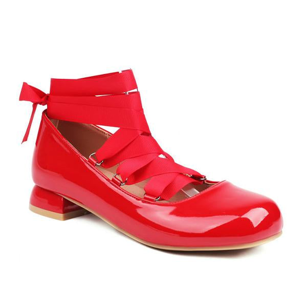 Women's Elegant Retro Square Toe Lace-up Flats 50657216C