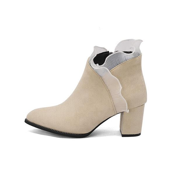 Women's Elegant Lace Trim Chunky Heel Ankle Boots 41832404S