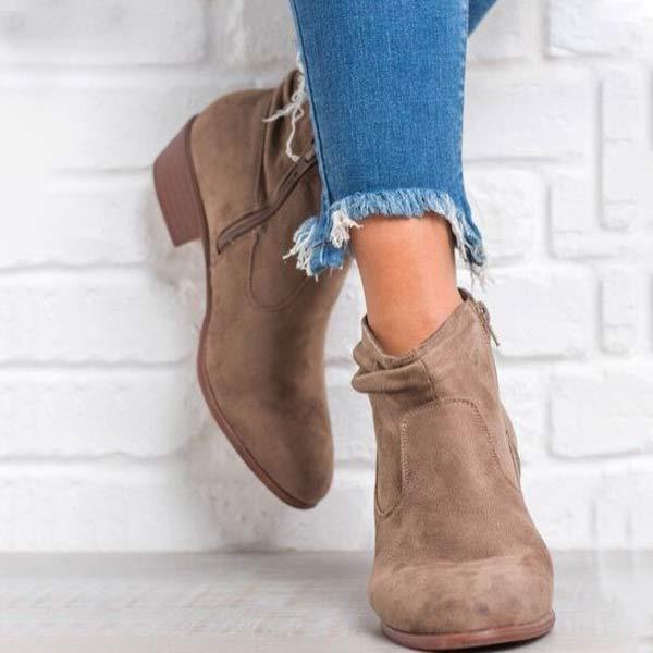 Women's Comfortable Mid Heel Square Toe Ankle Boots 11464212C