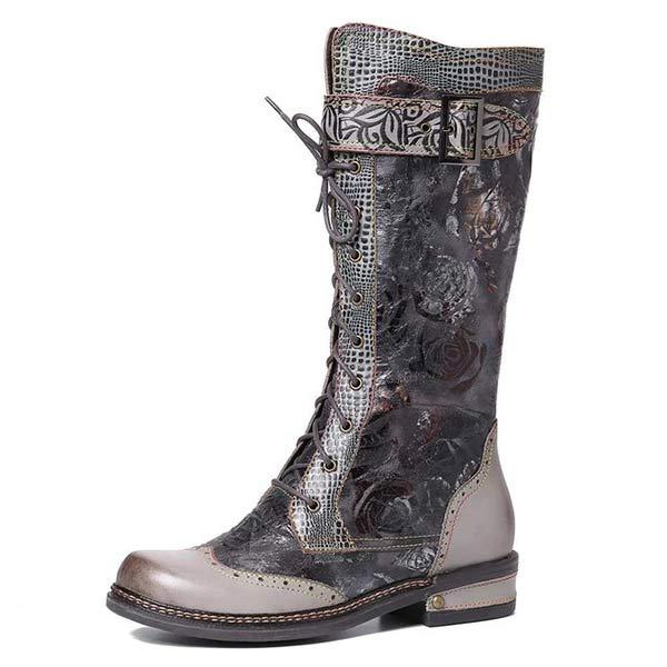 Women'S Ethnic Vintage Mid Heel High Boots 86158281C