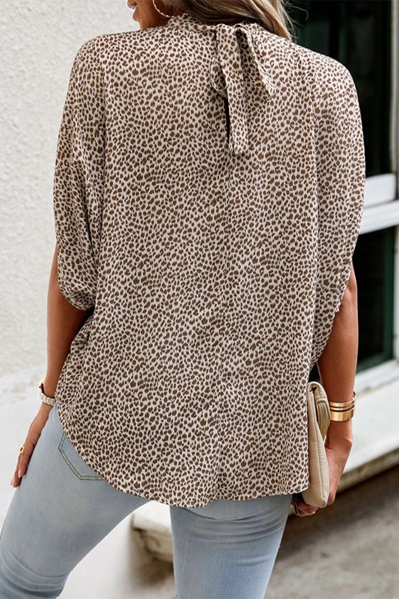 Work Elegant Print Patchwork O Neck Tops