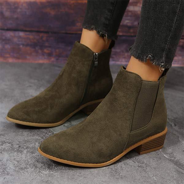 Women'S Chunky Heel Side Zip Short Boots 58433226C