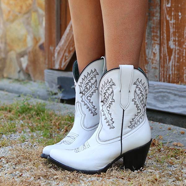 Women'S Embroidered Pointed Toe Chunky Heel Booties 30004646C