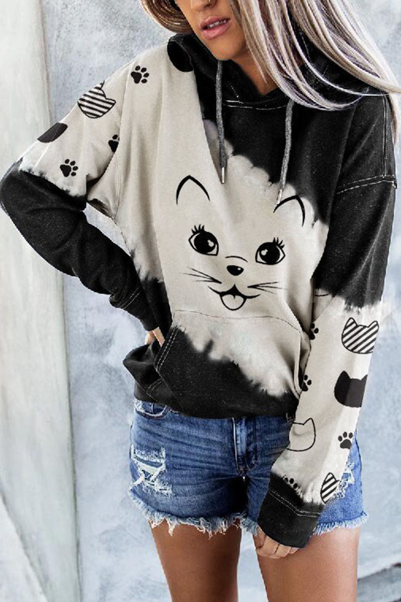 Fashion British Style Print Patchwork Hooded Collar Tops(4 colors)