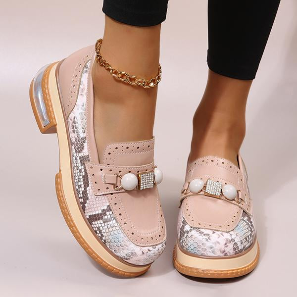 Women's Fashion Rhinestone Snake Pattern Loafers 03568046S
