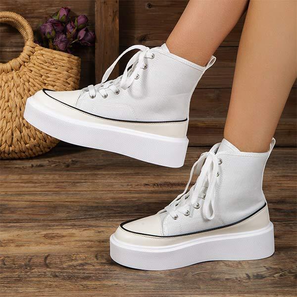 Women's High Top Round Toe Platform Lace-Up Sneakers 45169149C