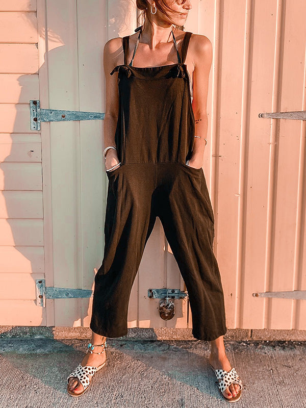 Women's Loose Sleeveless Overalls Straight Jumpsuit