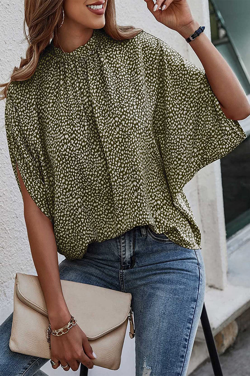 Work Elegant Print Patchwork O Neck Tops