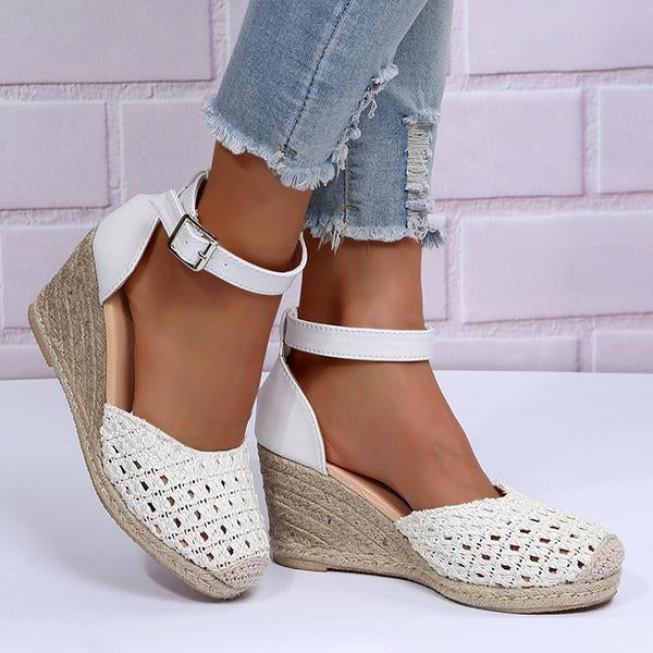 Women's Hollow Braided Hemp Rope Wedge Sandals 50389892C