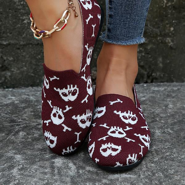 Women's Halloween Embroidered Skull Low-Top Flats 29968728S