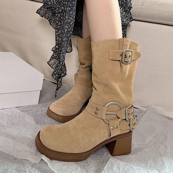 Women's Fashion Buckle Chunky Heel Martin Boots 83528295S